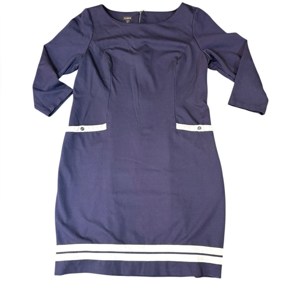 Talbots Navy Shift Dress 12 | 3/4 Sleeve Nautical Classic Work Dress